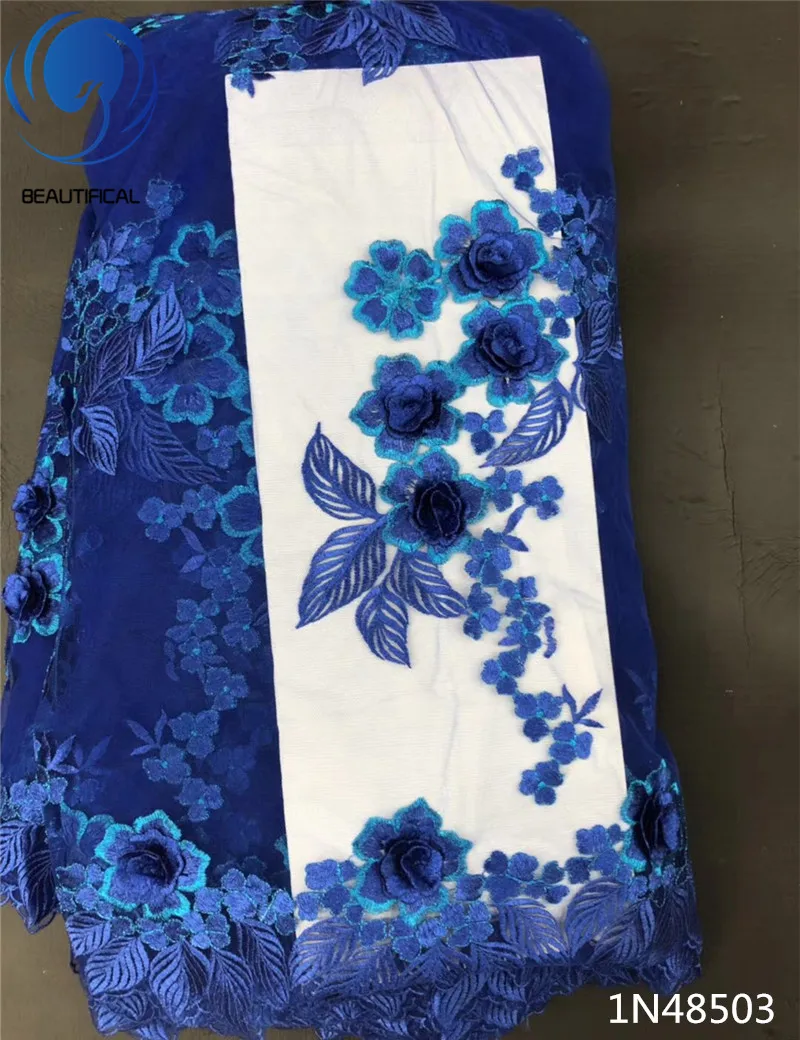 

Beautifical Royal blue african lace fabrics 3d flowers tulle lace fabric Elegant french net lace fabric for women dress 1N485