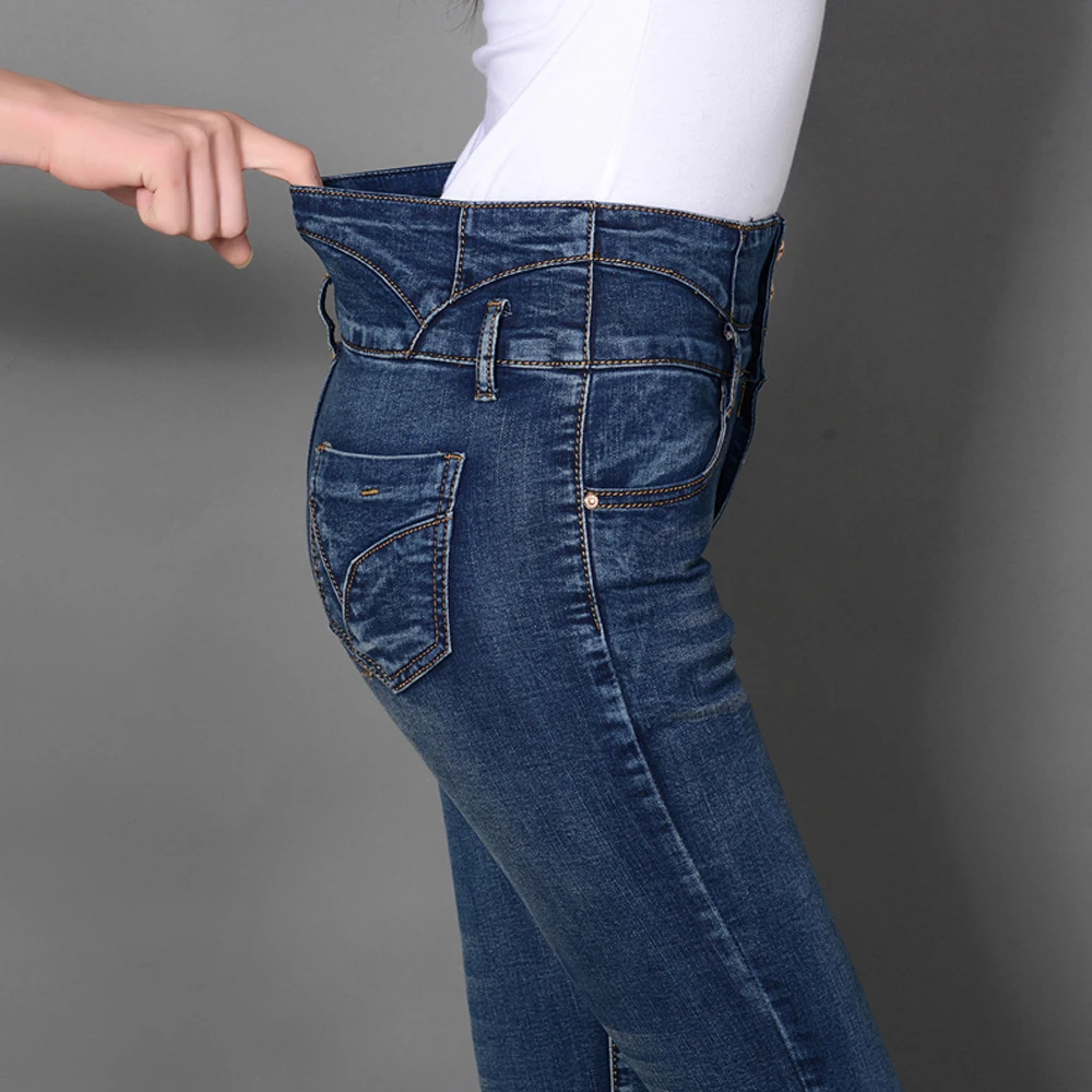 

New Fashion High Waist Breasted Jeans For Women Stretch Skinny Pencil Pants Classic Washed Casual Denim Jeans Pants Trousers