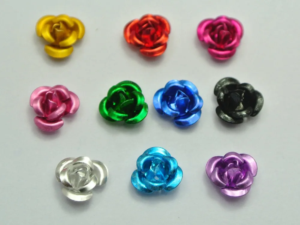 

200 Mixed Colour Aluminum Metal Rose Flower Beads 6mm Finding