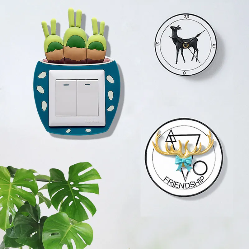 New Cartoon Cactus Shape Light Switch Surround Socket Finger Plate Panel Cover Hot for Home Decoration Wall Sticker