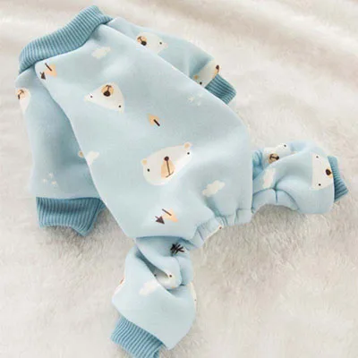 Флисовые пижамы для собак одежда комбинезон для животных для маленьких собак Мягкая одежда для щенков Ropa Para Perro четыре ноги брюки 20E - Цвет: Blue