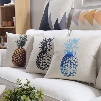 

Blue Watercolor Fruit Pineapple Cushion Cover Shabby Chic Car Seat Wedding Gifts Linen Tropical Party Decor Fall Throw Pillow