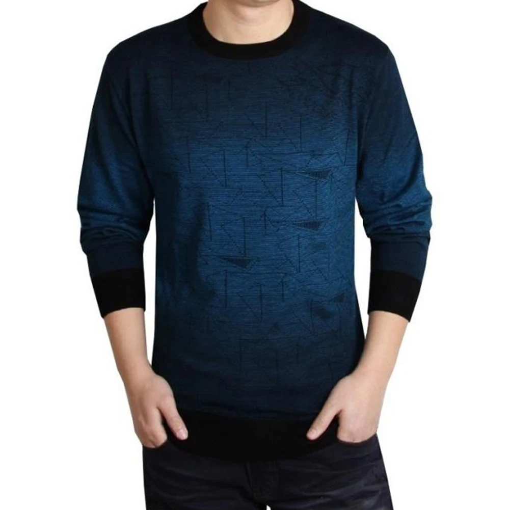 Men's Autumn Casual Triangle Ombre Woolen Blend Pullover Crew Neck Sweater Top  Hot Sale