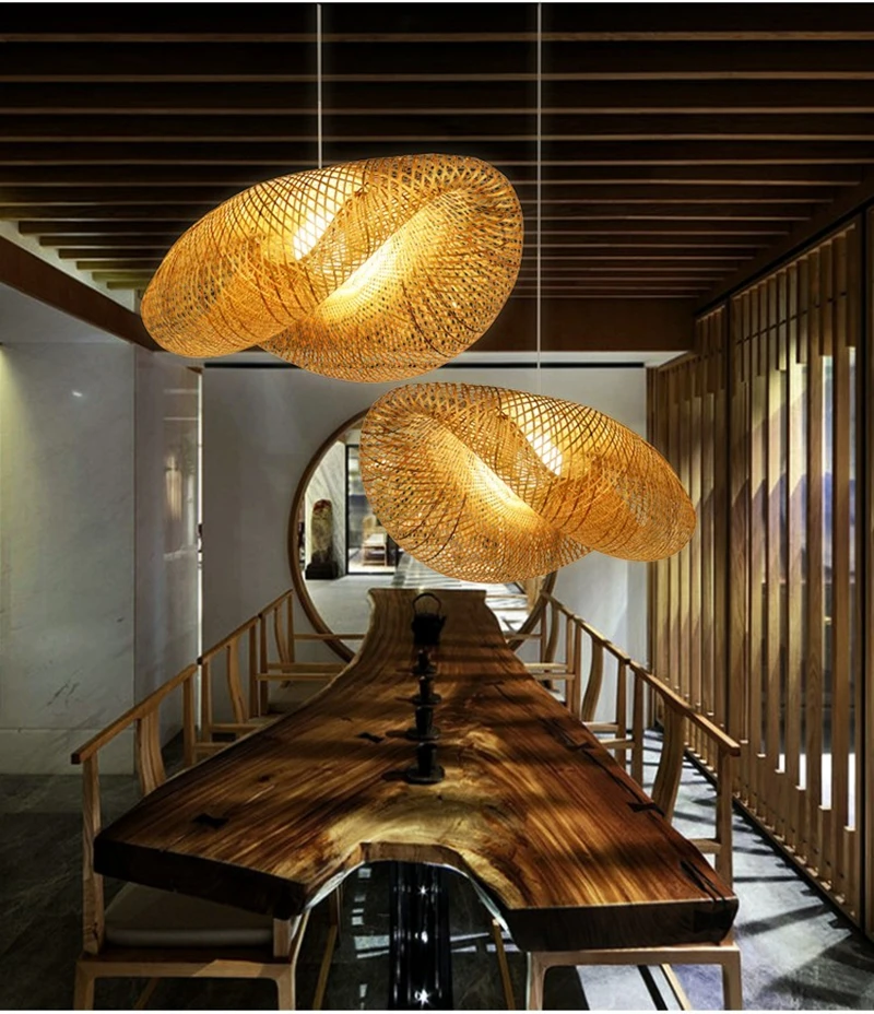 Novelty Retro Hand Knitted Bamboo Hanging Pendant Light Decoration for Hotel Restaurant Cafe Bar Dining Room Study Home Lighting (5)