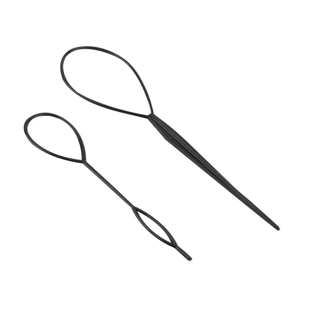 2 pcs Crash Hair Braid Maker Ponytail Creator Black Plastic Loop Hair Styling Tools Topsy Pony Tail Clip Styling Tool for Lady