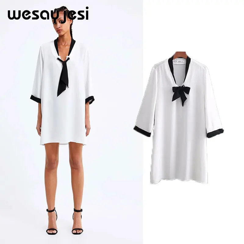 

2019 dress women vestidos England style straight half sleeve solid regular o neck above knee mini sold de fiesta party dress