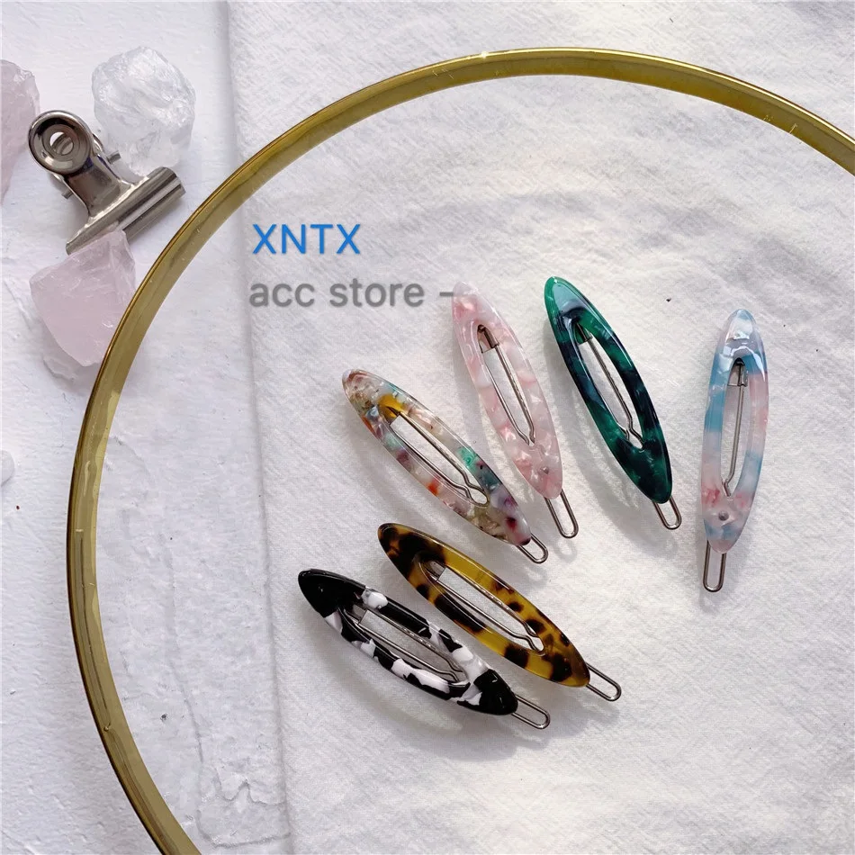 

2019 1 Pcs Korea Vintage Acetic Acid Acrylic Hair Clips Geometric Hollow Oval Marble Hairpin Hair Accessories For Women Girls