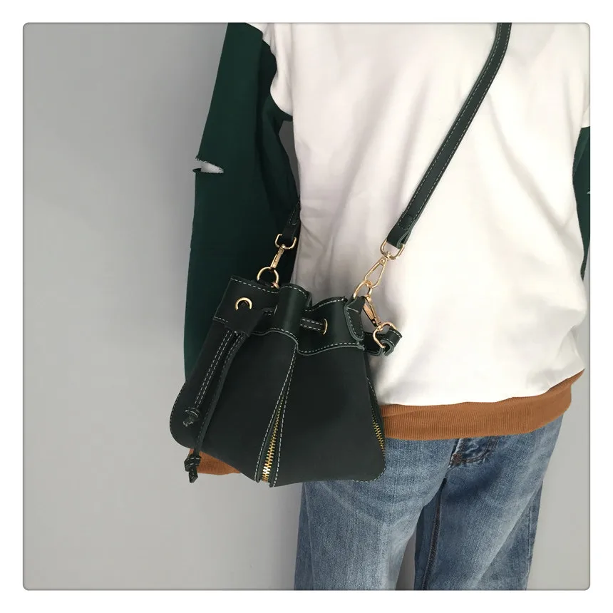 MJ Women Leather Handbags Vintage Suede PU Leather Crossbody Bag Drawstring Bucket Bag Female Small Messenger Bags Korean Style (7)
