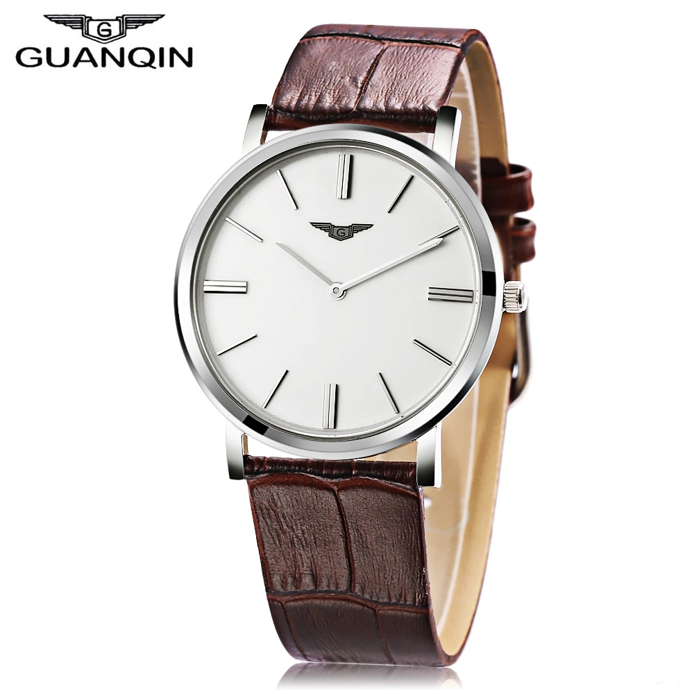 

GUANQIN GS19029 Men Quartz Watch Nail Scale Ultrathin Watch Case Genuine Leather Band Wristwatch