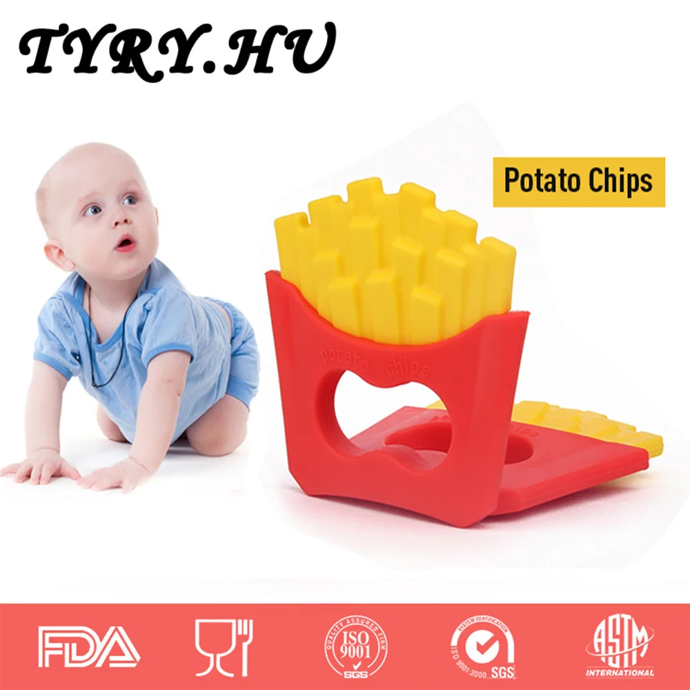 

TYRY.HU Chips Baby Teether Food Grade French Fries BPA free Silicone Teething Beads 1pc Baby Rattles Nursing Tools Pendants Gift