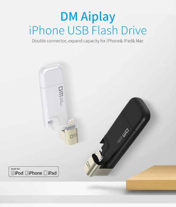 DM APD001 USB флеш-накопитель 32 Гб 64 ГБ для iPhone 8 7 Plus, флеш-накопитель с разъемом Lightning на металлическую ручку, u-диск для MFi iOS10, карта памяти 128 ГБ