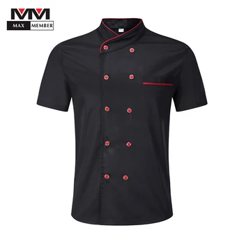 

Unisex Solid Double Breasted Oblique Collar Short Sleeve Chef Kitchen Cooking Work Uniforms Restaurant Cafe Waiter Jackets Apron