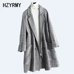 Hzyrmy Otoño Nuevas Mujeres de Cachemira de Doble Cara Abrigo de Lana Suelto con Cuello en V Largo Invierno Moda Salvaje Abrigo de Tela de Lana Femenina Gruesa Hzyrmy Otoño Nuevas Mujeres de Cachemira de Doble Cara Abrigo de Lana Suelto con Cuello en V Largo Invierno Moda Salvaje Abrigo de Tela de Lana Femenina Gruesa