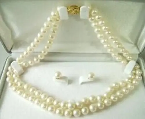 

hot 7-8MM Rare Freshwater Pearl Necklace Earring Set 17 " 5.4