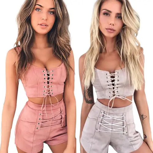 

2018 Summer Two Piece Set Women Tracksuit Sexy Women Crop Top Set Sexy Bandage Outfits Women Tank Tops + Hot Pants Shorts