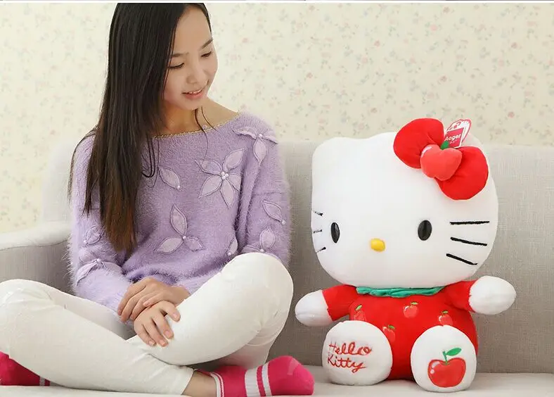 

fillings toy red apple fruit design hello kitty plush toy about 45cm kitty soft pillow high quality birthday gift b4973
