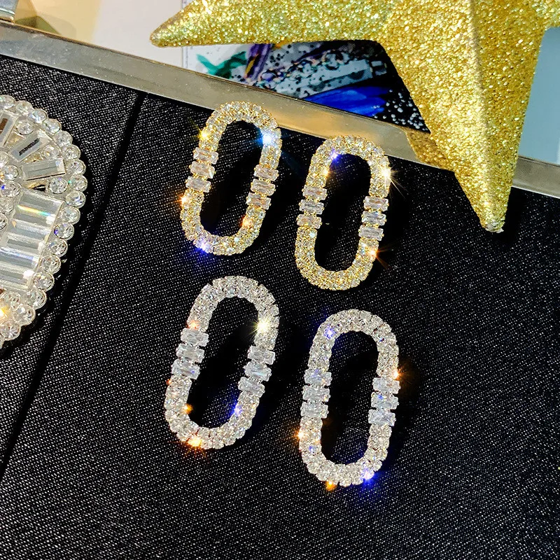 FYUAN с геометрическим рисунком, стразы, серьги со шпилькой, для Для женщин Bijoux(украшения своими руками) золото Цвет Овальный Кристаллические серьги Модные украшения подарки