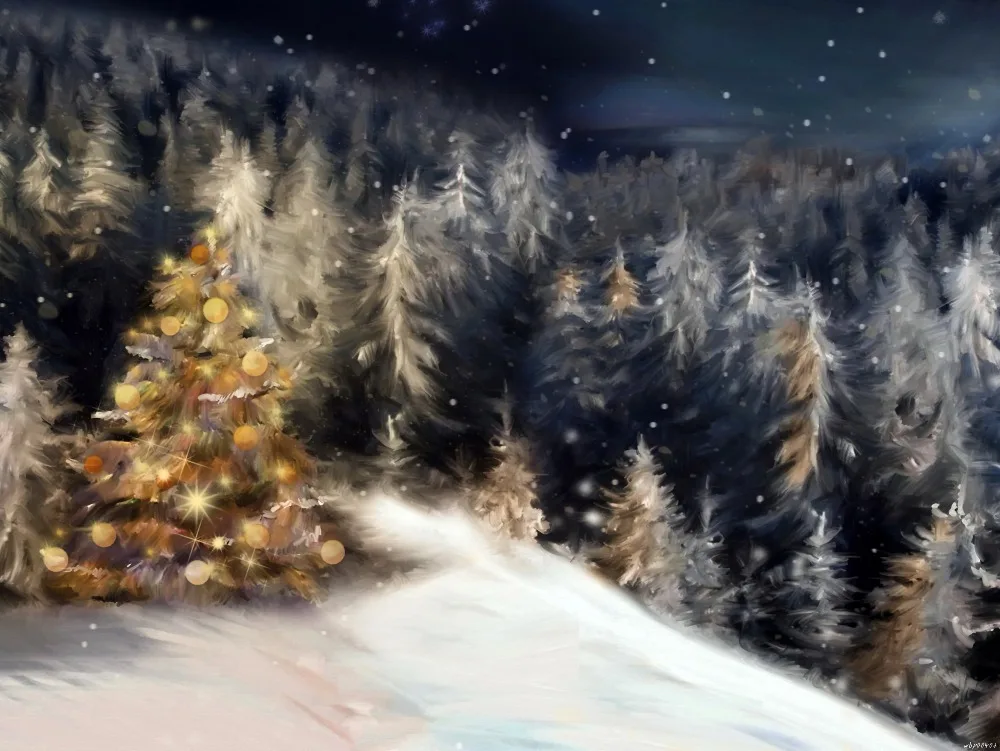 

Fir Trees Snow Night Art Christmas Art Huge Print Poster TXHOME D2714
