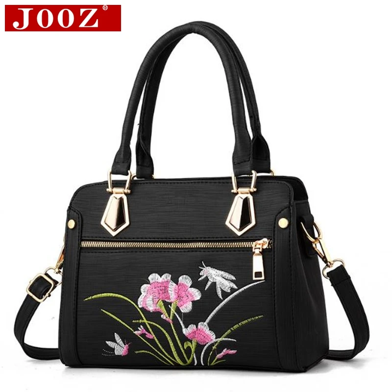 

JOOZ Famouse brand handbags female flower embroidery shoulder bags for women messenger bags Blue Pink Black crossbody bag