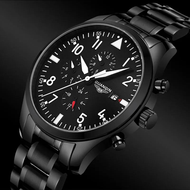 Watches font b Men b font 2016 GUANQIN Army Watch Full Steel Sport Military font b