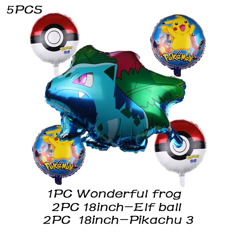 Мультфильм Пикачу Pokemon Go фольгированные шары с днем рождения украшения для детской вечеринки игрушки для детского дня рождения - Цвет: 5pcs Wonderful frog3