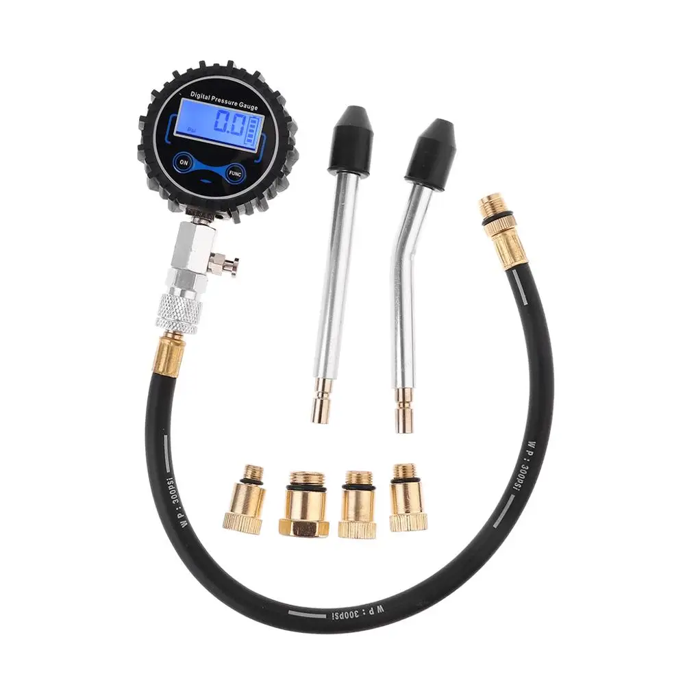 

Digital Gas Engine Cylinder Compression Tester Tool Kit Car Motorcycle Pressure Gauge with Adapter