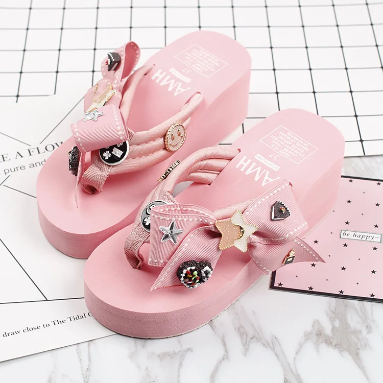 2017 New Korean Summer Style Non-slip Slippers Flip Flops Online Cheap High Heels Platform Shoes65