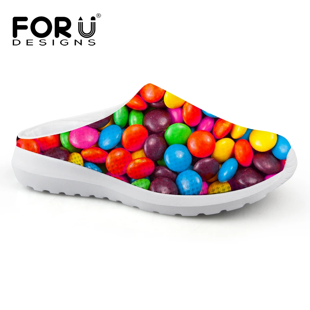 

FORUDESIGNS Fashion Women's Slip-on Sandals Candy Color Printed Ladies Flats Slippers Female Summer Air Mesh Shoes Breathable
