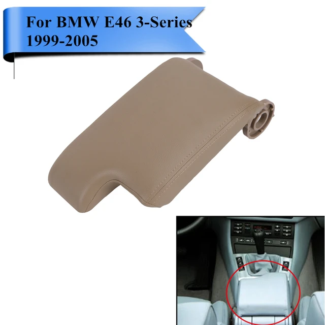 Beige PU Leather Armrest Lid Center Console Arm Rest Cover For BMW E46