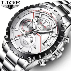 Новый lige люксовый бренд часы мужские модные повседневные кварцевые наручные часы из нержавеющей стали водонепроницаемые мужские часы