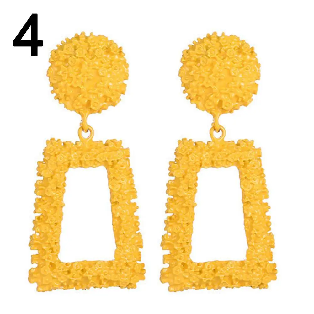 

Geometric Trapezoidal Embossed Metal Long Dangle Women Stud Earrings Jewelry boho