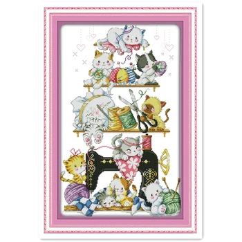 

The Kitten Beside The Sewing Machine (2) kits-for-embroidery cross-stitch Needlework Chinese Counted Cross Stitch Patterns
