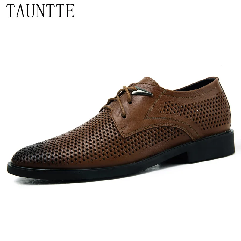 

2018 New Summber Full Grain Leather Shoes Men Casual Breathable Anti-odor Point Toe Business Dress Shoes Plus Size