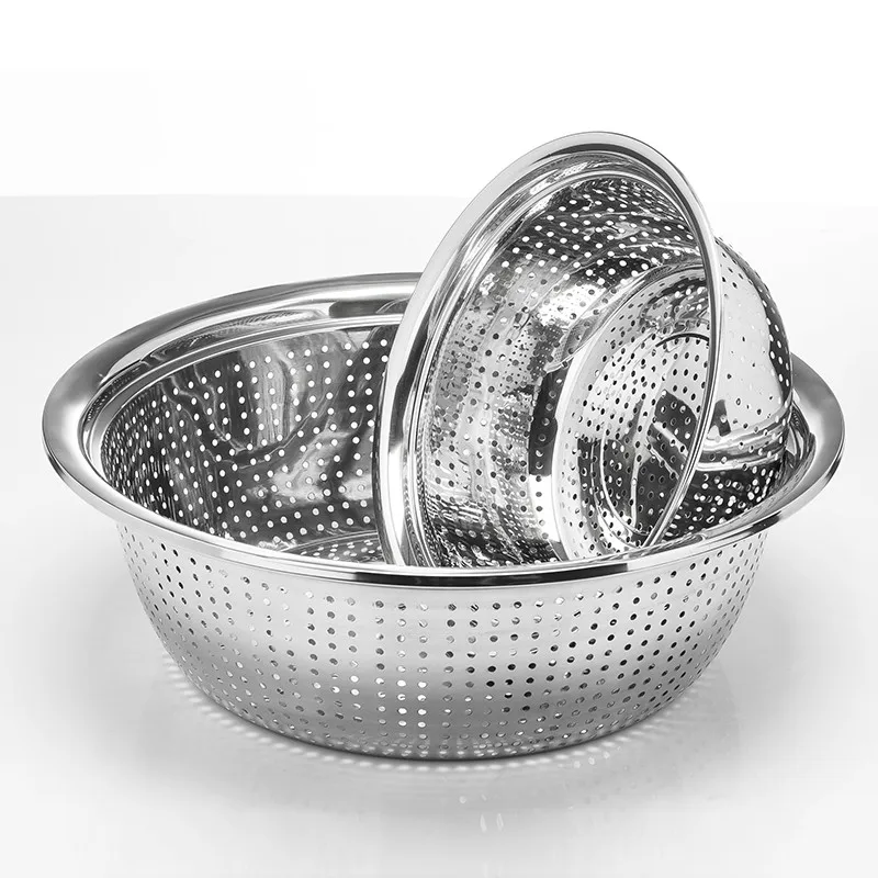 

Stainless steel big basin 28-40 cm filter water wash fruit vegetable wash basket drain rice Mesh Sifter Colander Strainer Sieve