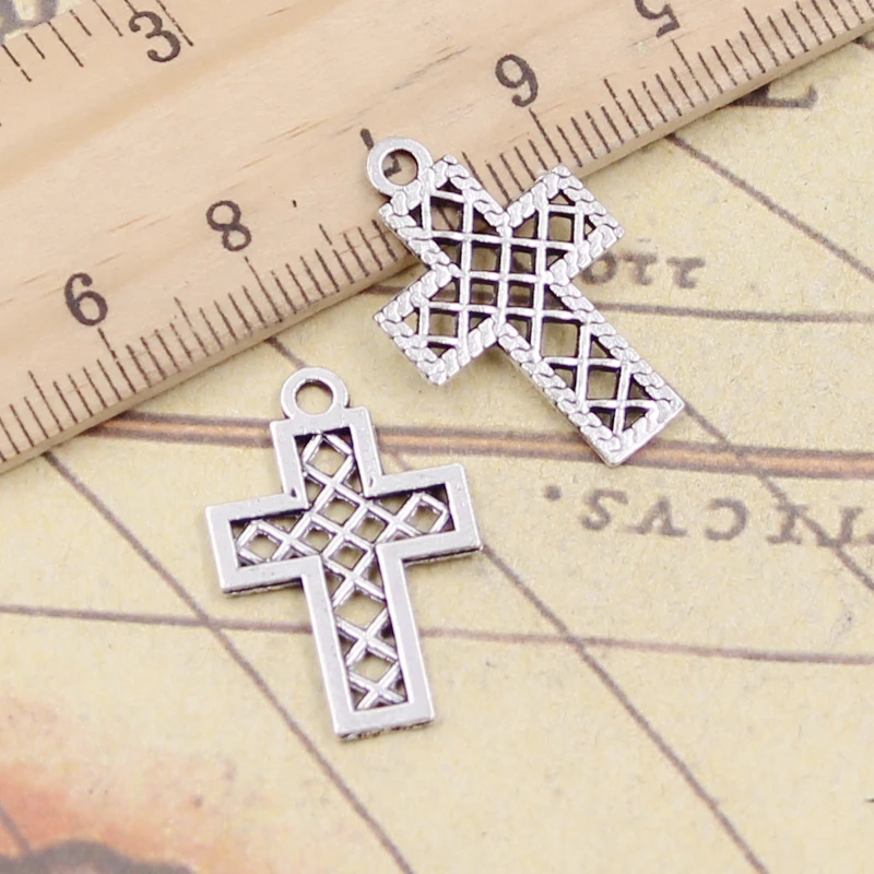 

20pcs Charms hollow grid cross 24x16mm Tibetan Silver Plated Pendants Antique Jewelry Making DIY Handmade Craft
