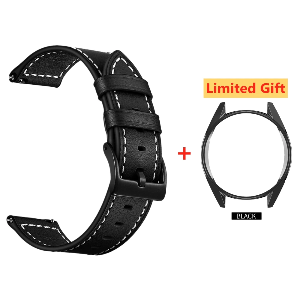 Чехол из ТПУ с ремешком из натуральной кожи для HUAWEI WATCH GT чехол браслет для samsung Galaxy Watch 46 мм/gear S3 наручный ремень