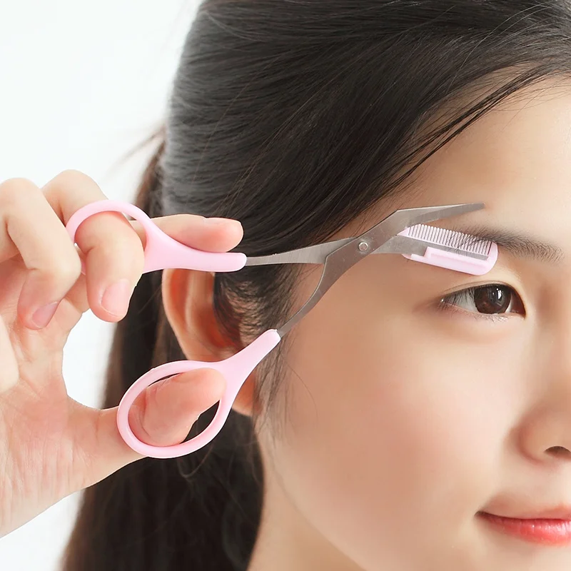 

1pcs! Cheap Pink Eyelash Trimmer Scissors with Comb Shaping Eyebrow, Woman Men Grooming Shaping Hair Removal Grooming Clips