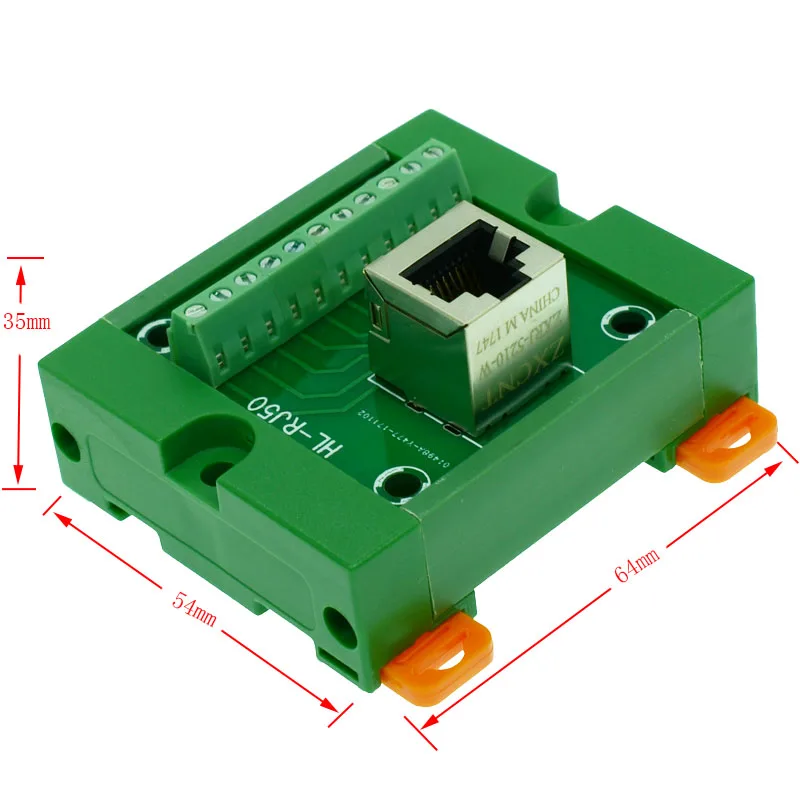 RJ50-10P10C-DIN-Rail-Mount-Interface-Module-Vertical-Jack-RJ50-to-screw ...