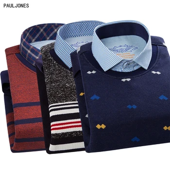 

PAULJONES 2018 Winter Fashion Long Sleeve Velvet Shirt Collar Men Printed Shirts High Quality Casual Thicken Men Clothing China