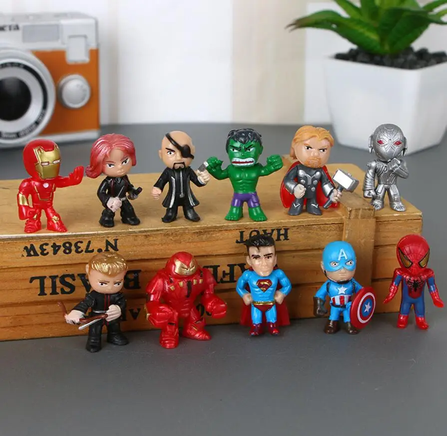 12 pcs The Avengers 3 Super Heroes toys Mini the Avengers Figures Batman Hulk Thor Action Toys Superhero model toys for Children