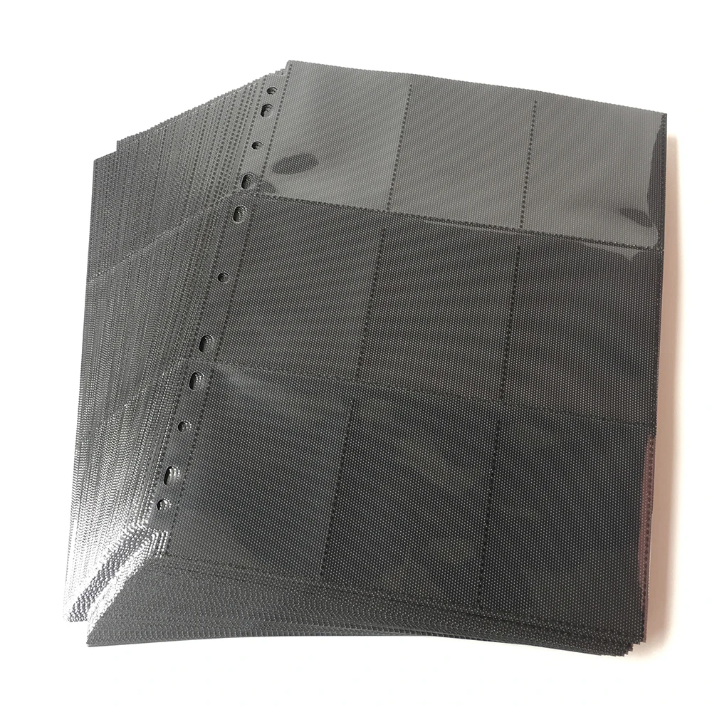 18 Pockets/Page(9 Pockets/Side) Top Loading Black Color Series Card Page Protector for Standard Size Board Game Cards