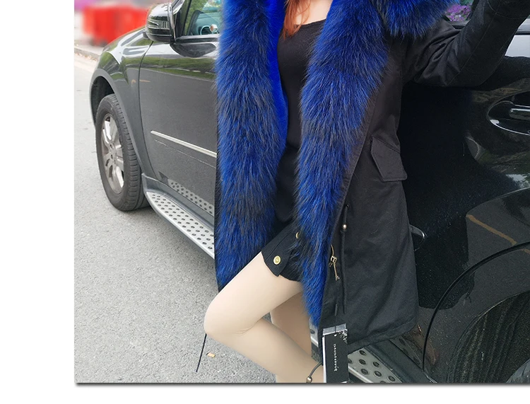 Женская зимняя высокая мода супер большой воротник из меха енота съемный искусственный мех подкладка пальто женские толстые теплые куртки парки