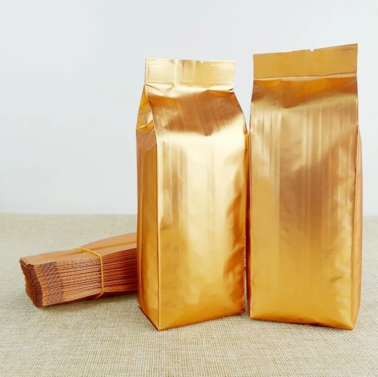 Leotriting 100 шт боковые складки позолоченная алюминиевая фольга сумка кофейные бобы металлические сумки золотистого цвета Открытый Топ мешок с тепловой печать хранение чая сумка