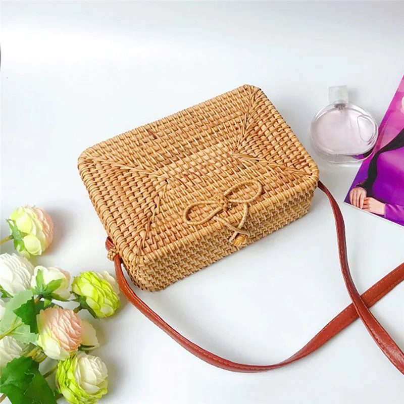

Bali Style Straw Handwoven Rectangle Handbag Summer Retro Rattan Straw Beach Shoulder Bag bolsa feminina 2019 New Fashion #40