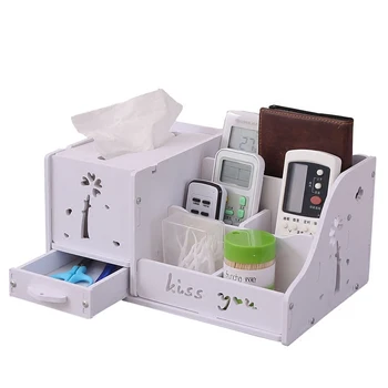 

Multi-grid Storage Box Plastic Wood TV Air Conditioner Remote Control Holder Tissue Case Small Objects Container Desk Organizer