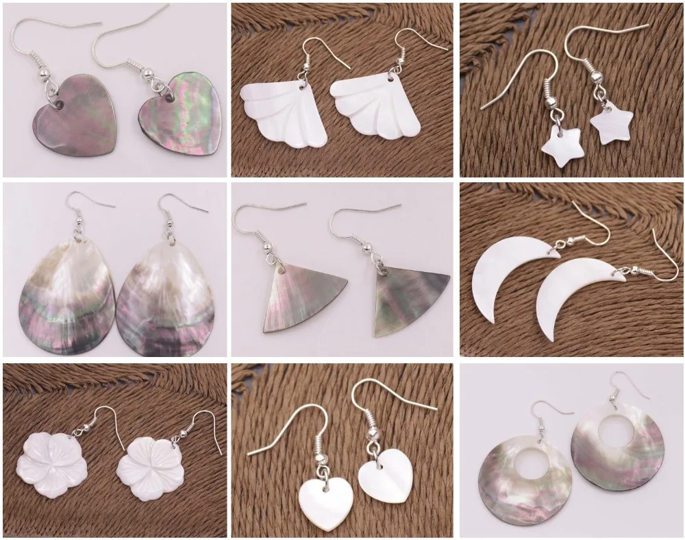 

Natural Shell Mother of Pearl Drop/Dangle Earring White Black Star Heart Moon Drop Shape Choose