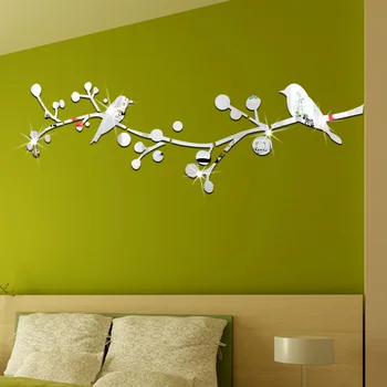 

3D Acrylic 47.24x20.07inch Tree and Bird Mirror Sticker TV Background Wall Decal Wall Sticker For Kids Rooms Muraux Pegatinas