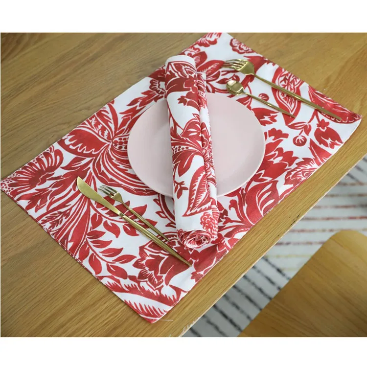 Европа красные большие цветы кухонная салфетка-подставка аксессуары хлопчатобумажная ткань коврики подстилки-салфетки под тарелку Мантел индивидуальный