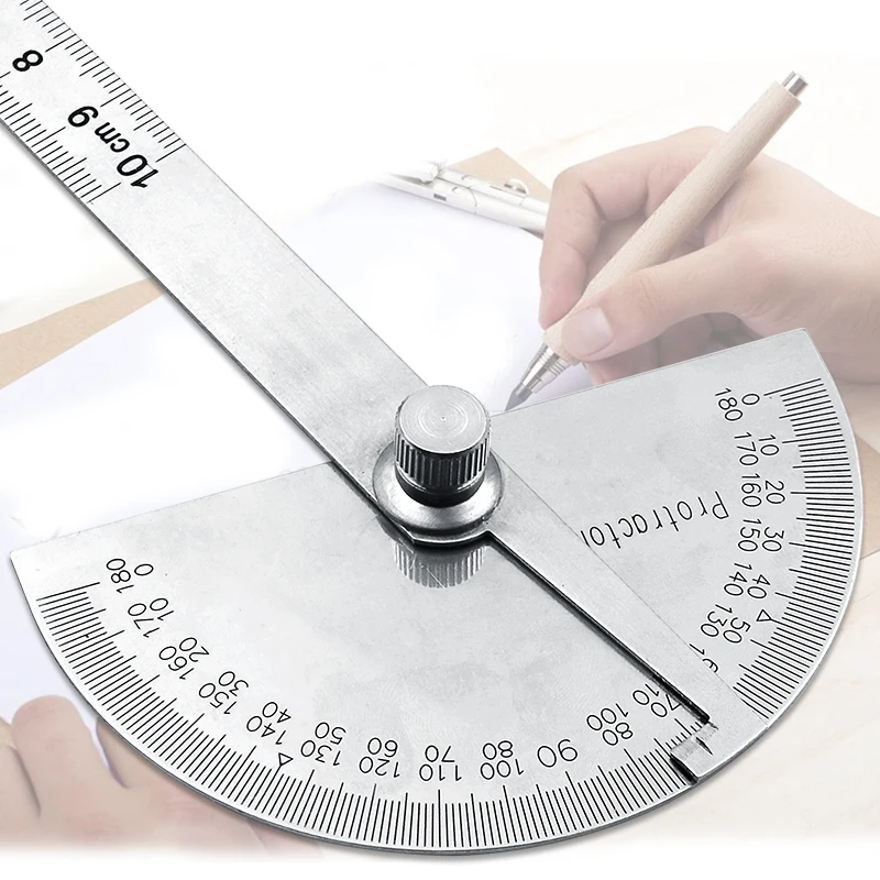 0-180Degrees 10cm Angle Ruler Goniometer Stainless Steel Protractor Round Head Ruler Woodworking Angle Square Corner Test digital angle protractor angle measuring tool angle protractor