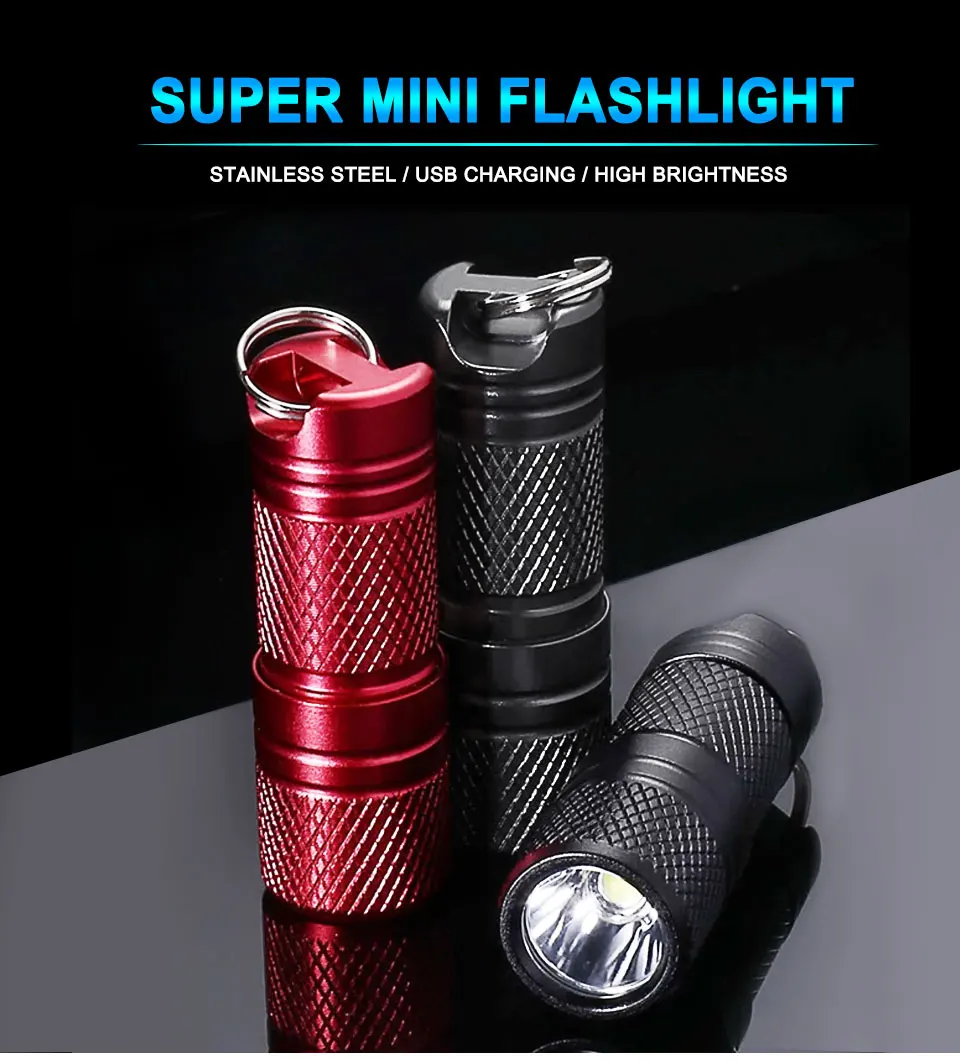 New Pocket Mini LED Flashlight USB Rechargeable Portable Waterproof White Light Keychain Torch Super Small Lanterna with Battery (1)